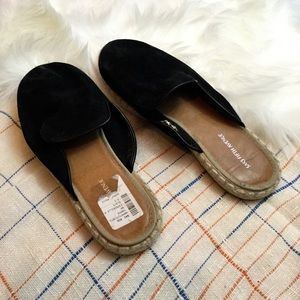 Saks Fifth Avenue Black Leather Espadrilles Mules